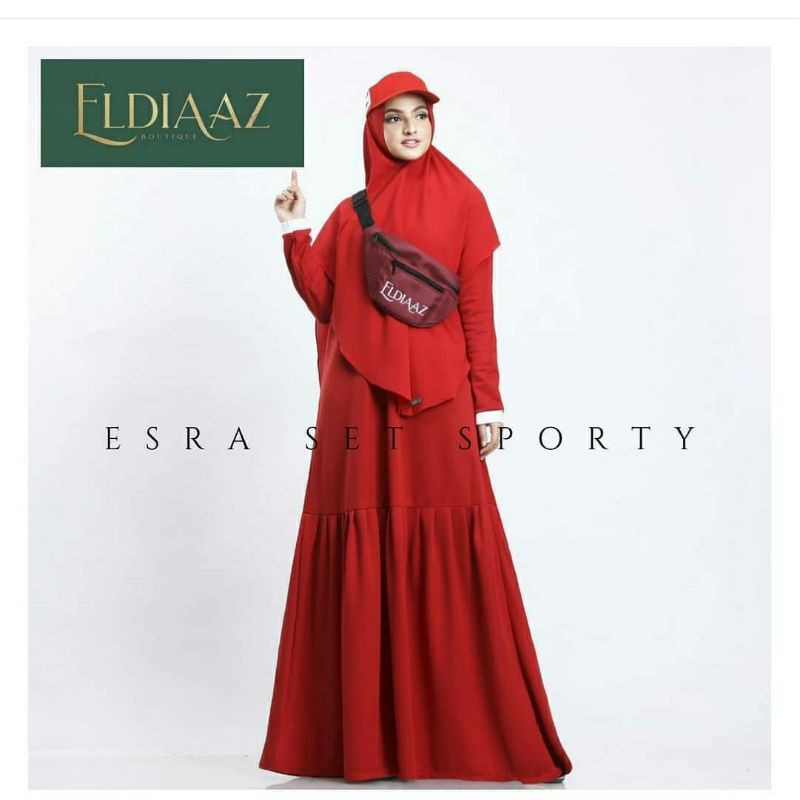 GAMIS SPORTY SET KHIMAR/ SPORTY DRESS BAHAN KAOS/ DRESS SPORTY SYARI BAHAN KAOS BY ELDIAAZ