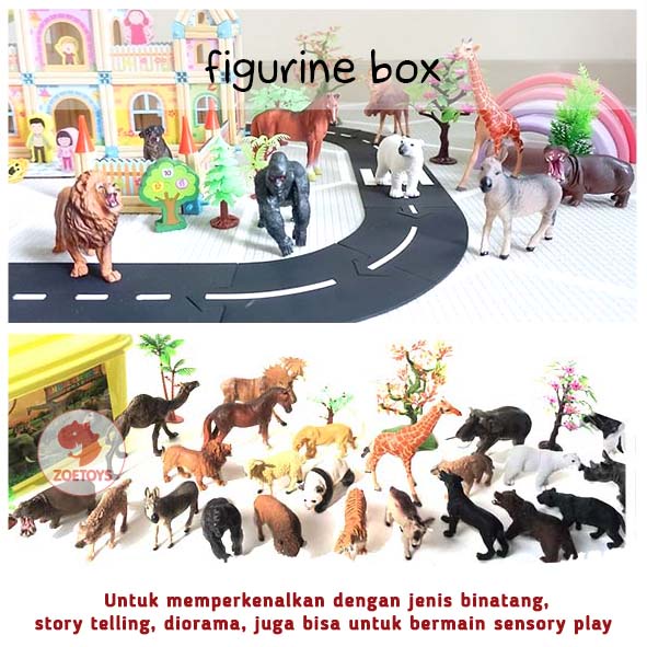 Zoetoys Figurine Box Dino Wild | Figures Animal Dinosaur Diorama Hewan Jurasic T-rex Model Toys Jungle Animal Figure Safari Set 33pcs  | Mainan Edukasi Anak | Cari Kado Natal