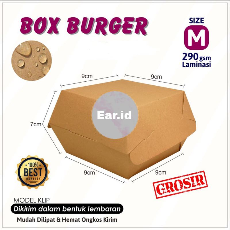 

Dus Burger Box SIZE M 290gsm Paper Kraft Roti Kue Snack Makanan