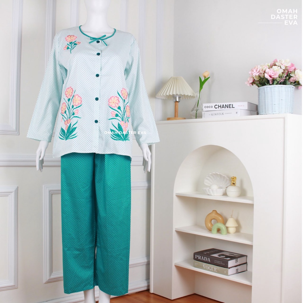 Piyama Tosca Bordir Lengan Panjang Original Omah Daster Eva Busui Friendly