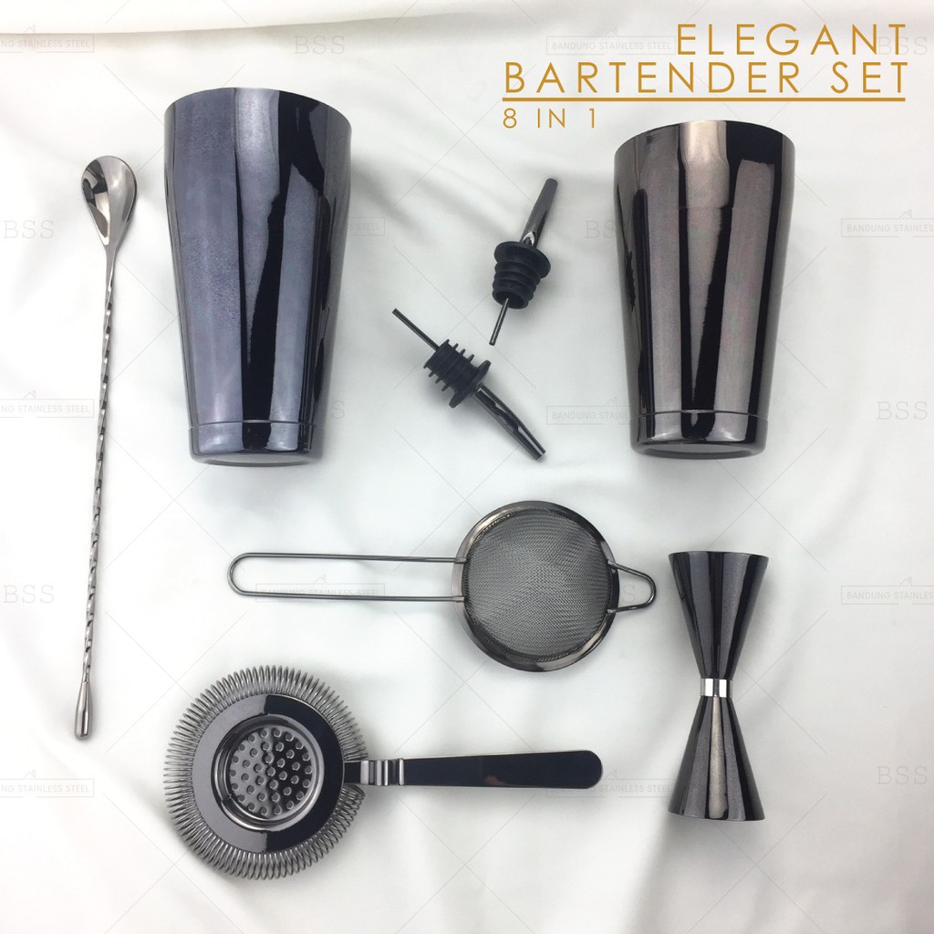 Elegant Bartender Set SUS304 Mewah Gold Rosegold 8 in 1 Shaker Jigger Saringan Pourer Wine Filter