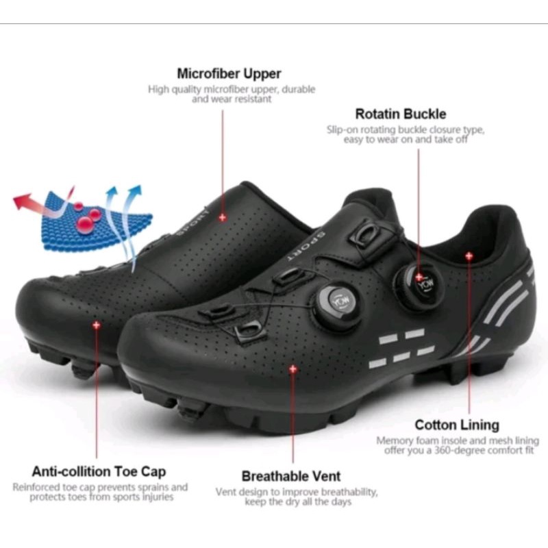 Sport Sepatu Sepeda Cleat MTB Bicycle Shoes Cleats Mountain Bike Sepatu Gowes Cleat MTB 2 BOA Hitam