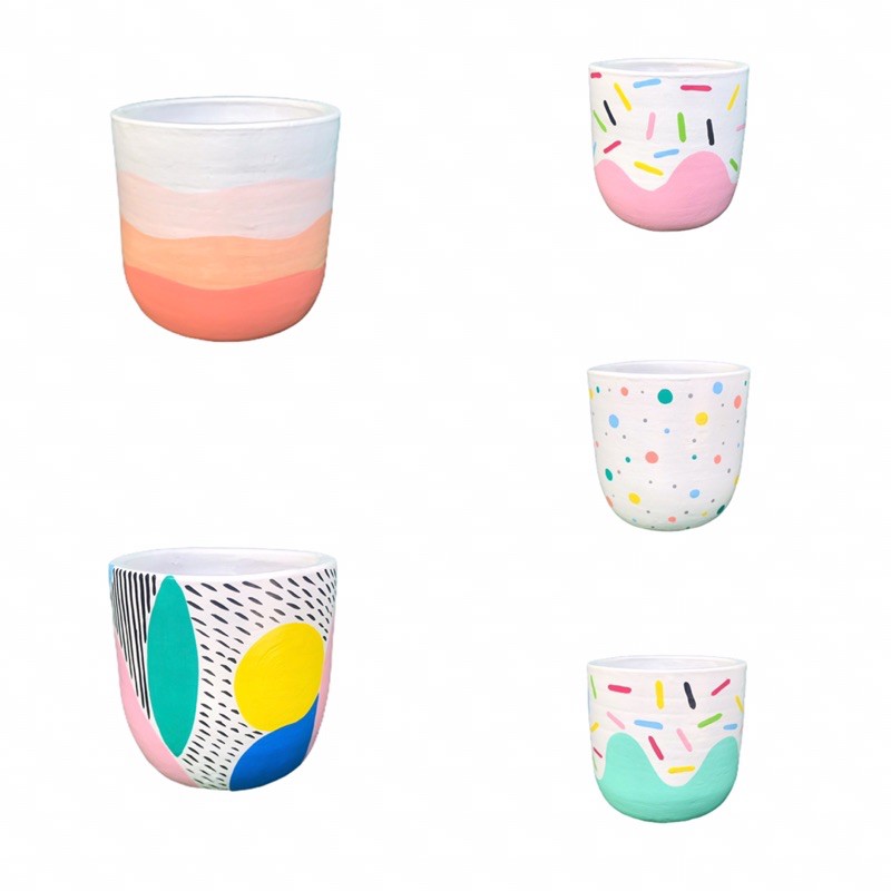 Pot Kaktus Lucu Bergambar Berbahan Gerabah/Clay/Tanah Liat 10 cm EKSKLUSIF