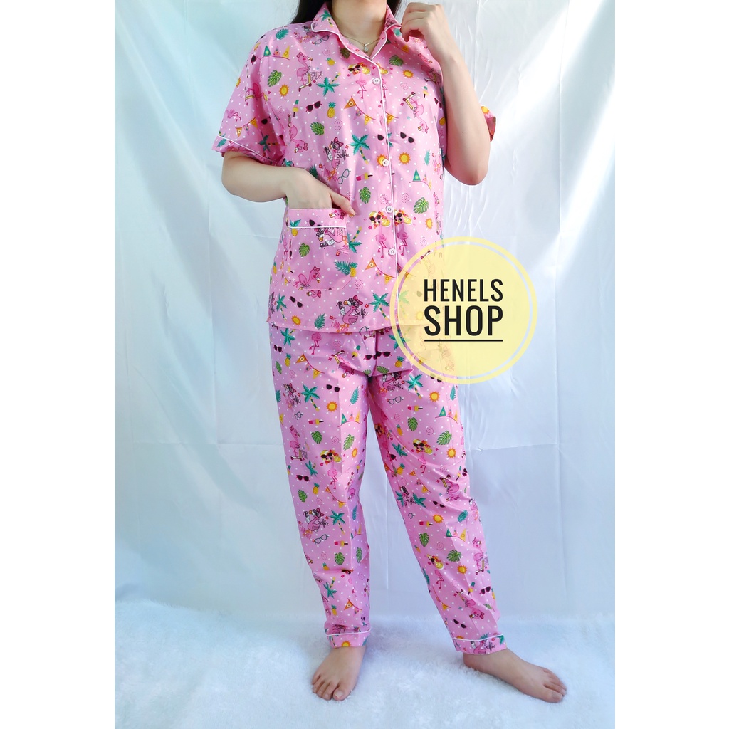 HENELS PIYAMA DEWASA | BAJU TIDUR DEWASA | BISA COD | PIYAMA WANITA | KATUN | PAKAIAN TIDUR | PIYAMA PENDEK | PIYAMA PANJANG | PIYAMA XL | BAJU TIDUR WANITA | PIYAMA BTS BT21-CP FLAMINGO PINK