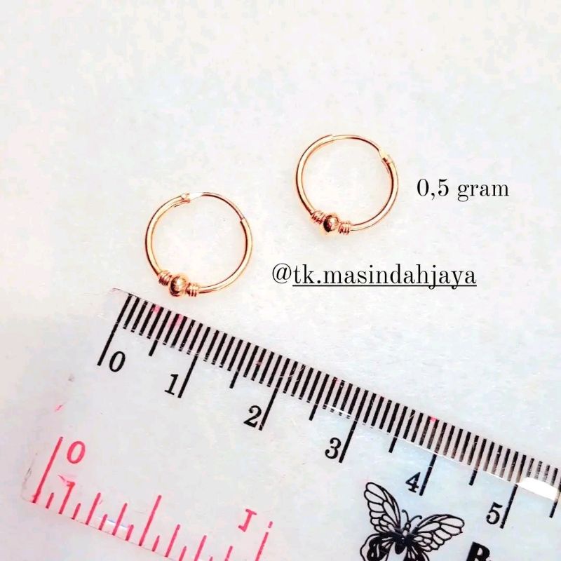 Anting Emas 0,5 gram Model Gipsy + Per 2 + Bola 1 Kadar 300/6K