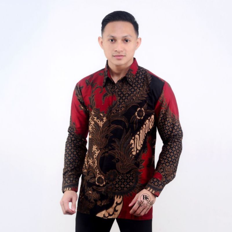 KEMEJA BATIK PRIA LENGAN PANJANG MOTIF MAHESA MERAH