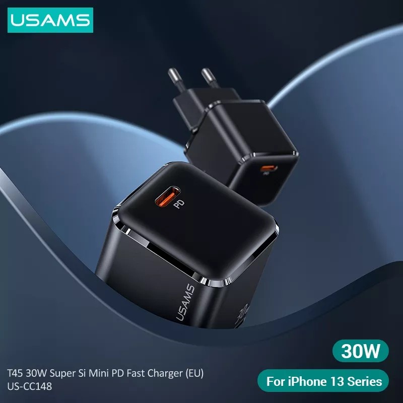 USAMS Adapter Quick Charger Type C PD Super Si 30W Adapter Charger Super Fast