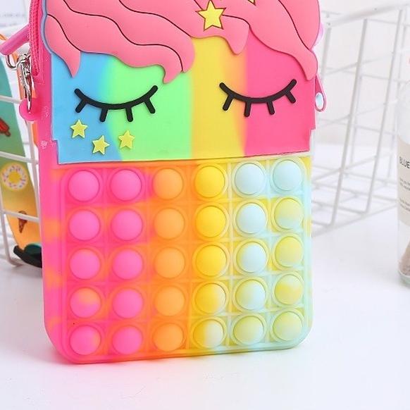 [JUMBO] KUKE Tas Pop it Anak Unicorn Ice Cream Lucu Import - Tas Selempang Anak Karakter Unicorn Ice
