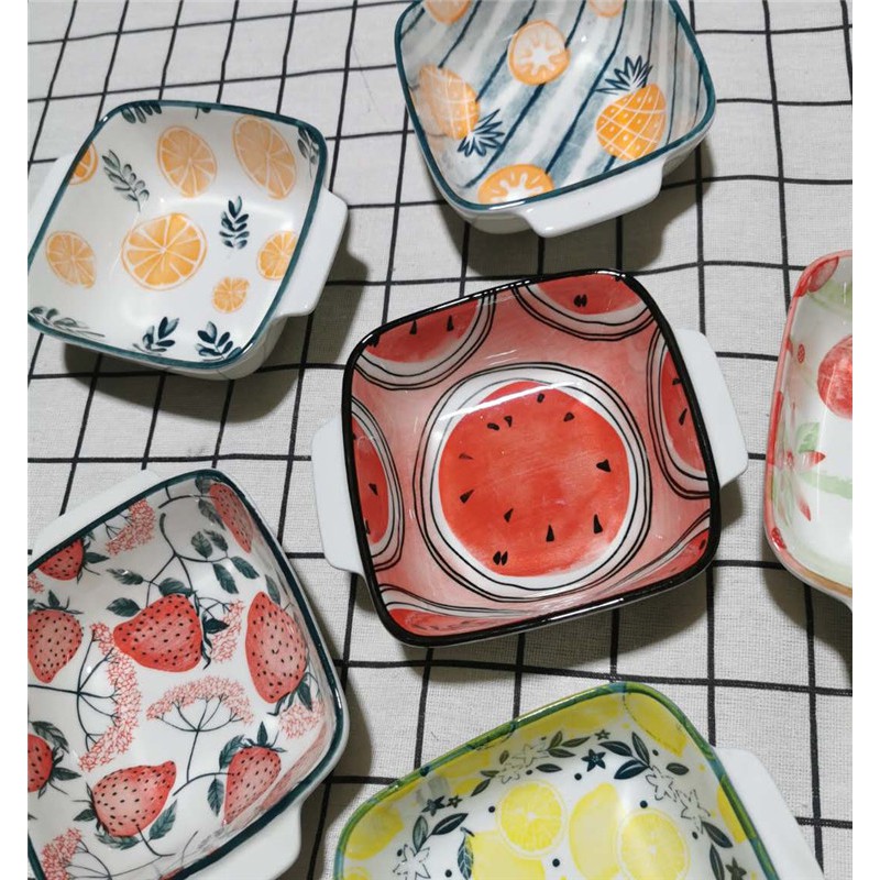  P 39 Piring Mangkuk Keramik  Kecil Lucu Motif  Buah  ada 