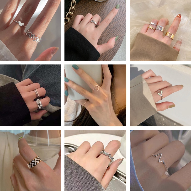 Cincin Jari Telunjuk S925 Silver Model Terbuka Dapat Disesuaikan Hias Berlian Gaya Korea Untuk Wanita