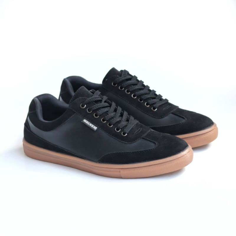 RAMI BLACK Sepatu Casual Pria Sneakers Hitam Kulit Suede Spatu Kets Skate Santai Main Kuliah Kerja Outdoor