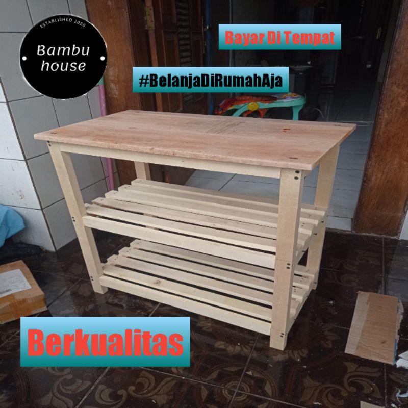 Meja Rak Aquarium Kayu 3 Susun | Meja Dapur Multifungsi | Rak Penyimpanan| Meja Kompor Gas Portable