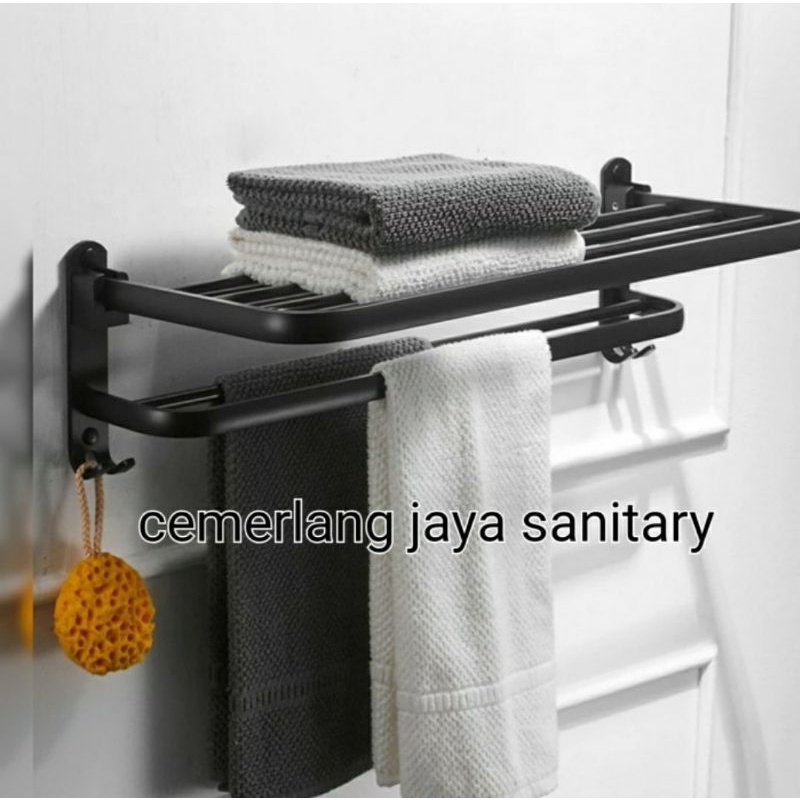 Rak handuk kamar mandi Stainless 60 cm hitam gantungan handuk kamar mandi