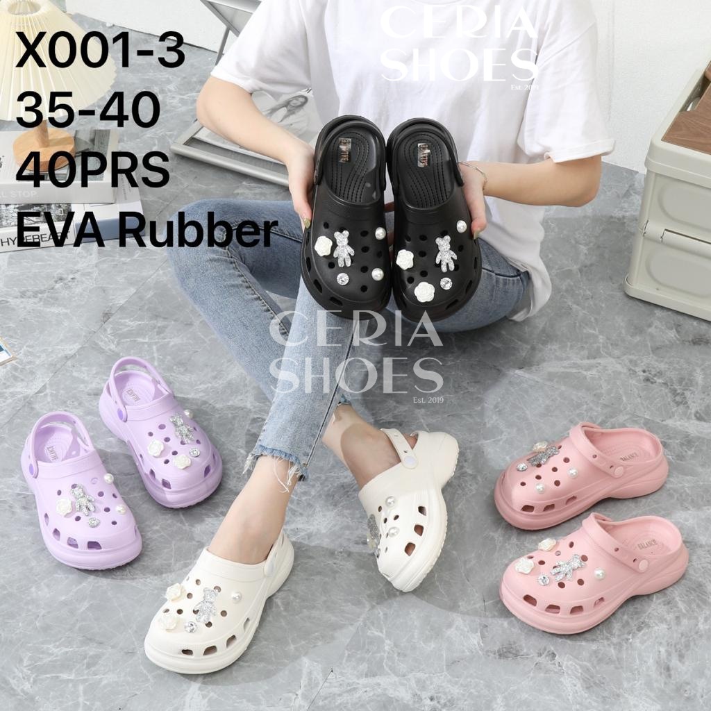 EVA Sandal Crocs Wanita Import Korean Tinggi 6 Cm Include Jibbitz Rubber Tebal Non-Slip Super Halus Empuk Classic Clog Bear Jibbitz