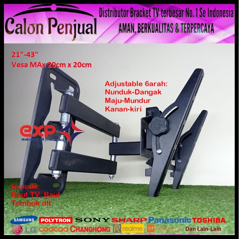 Bracket TV COOCAA 14 s/d 43 inch 6 ARAH FULL BESI SUPER KOKOH GARANSI 100% ORI