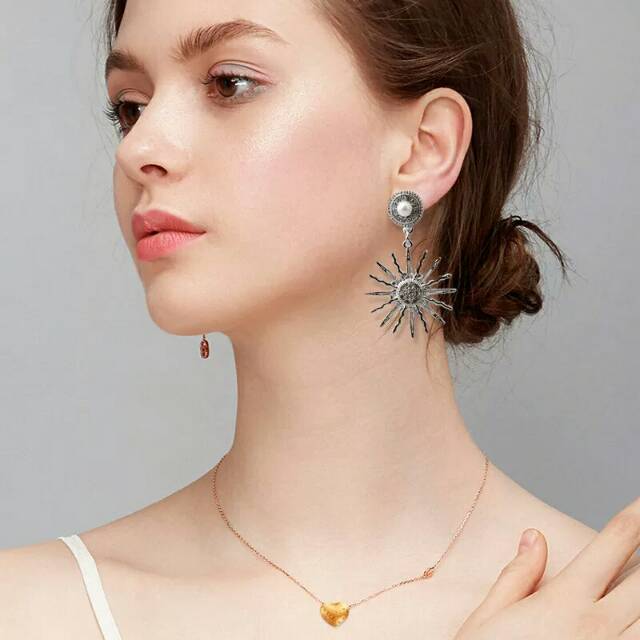 Ear drop sunflower shape earring