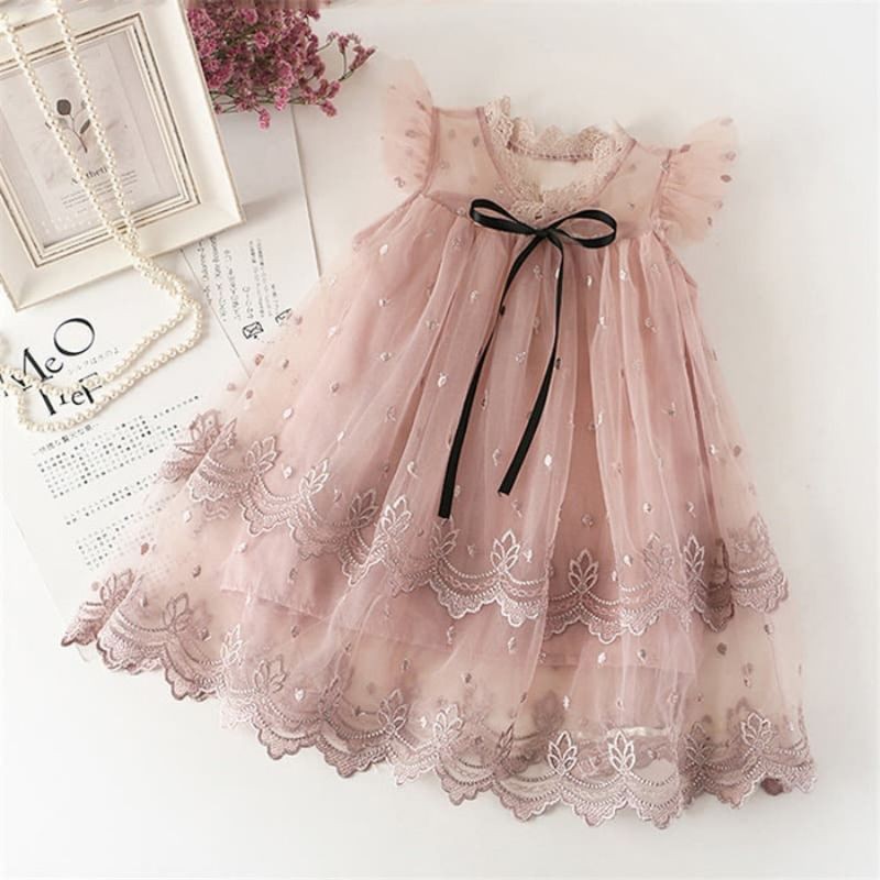 [MAMASILO] DRESS PRINCESS TILE DUSTY PINK PITA DRESS ANAK PEREMPUAN RENDA PINK