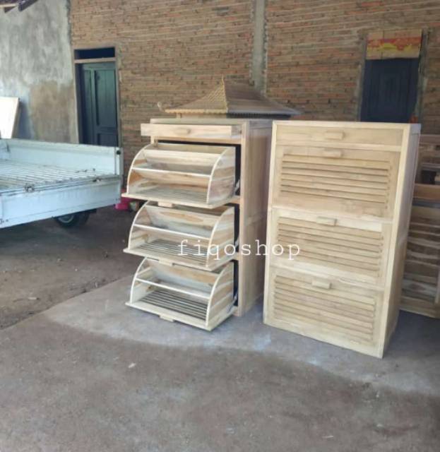 Rak sepatu almari sandal 3 laci mentah unfinishing kayu jati furniture jepara