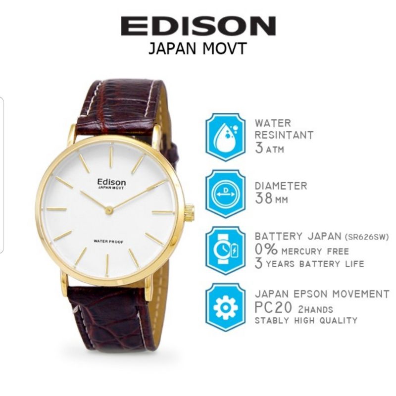 Jam Tangan Edison AR EG 240.1 Slim Type Waterproof Japan Movement