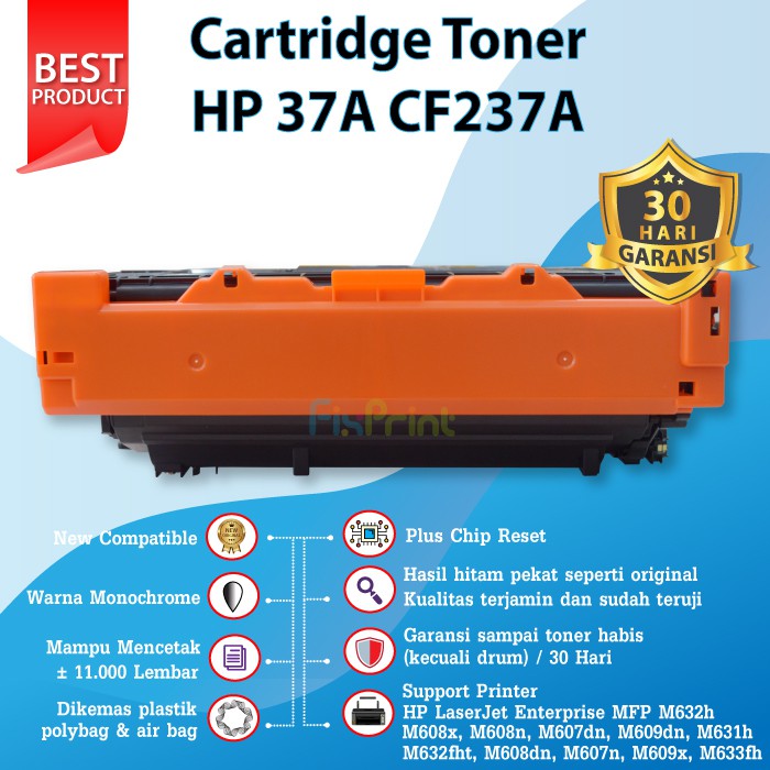 Cartridge Toner Compatible 37A CF237A Printer HP M632h M608x M608n