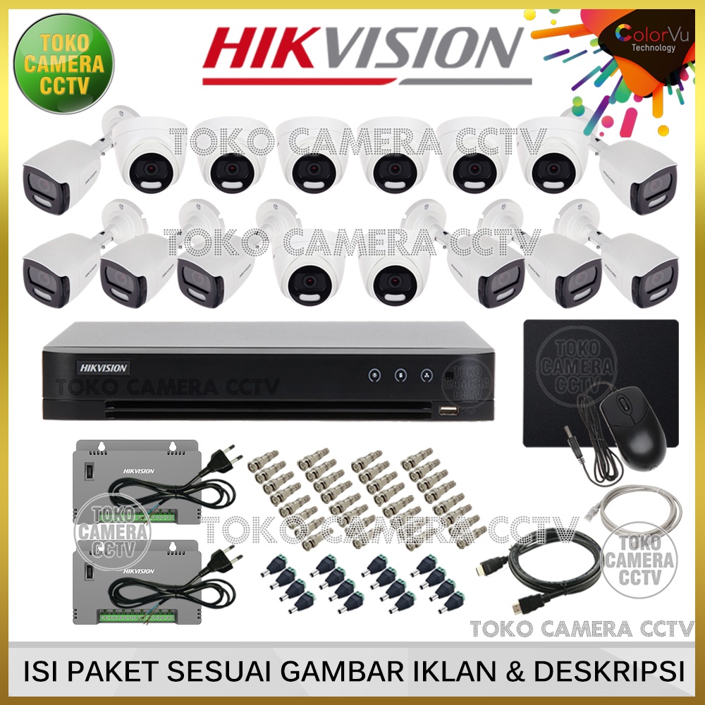 PAKET CCTV HIKVISION COLORVU 5MP 16 CHANNEL 16 KAMERA