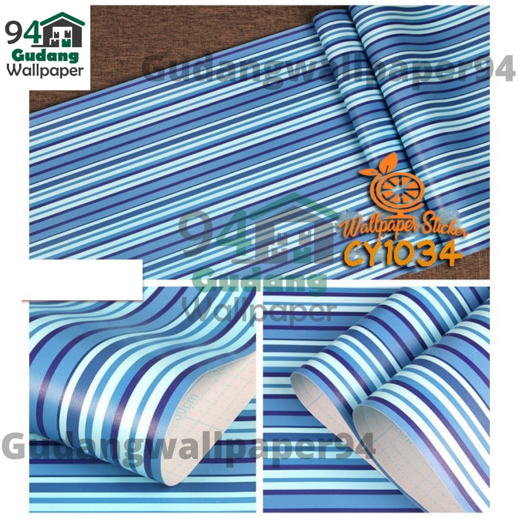 (COD) Wallpaper Stiker Dinding / Walpaper dinding Kamar Tidur Wallpaper Motif Salur Biru Blaster Bahan PVC Premium (SUDAH ADA LEM)