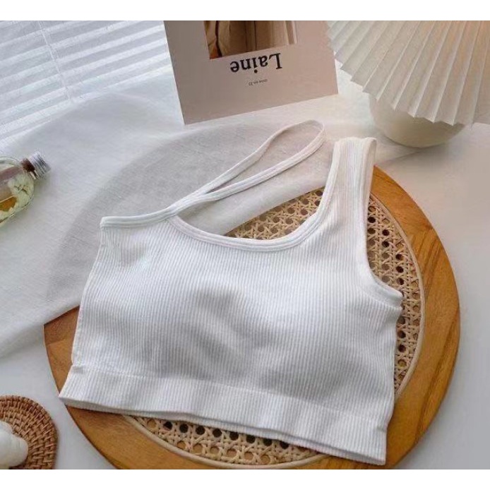 Tanktop 18 atasan crop top pakaian wanita dalaman cewek korea tank top dengan cup bra-Putih