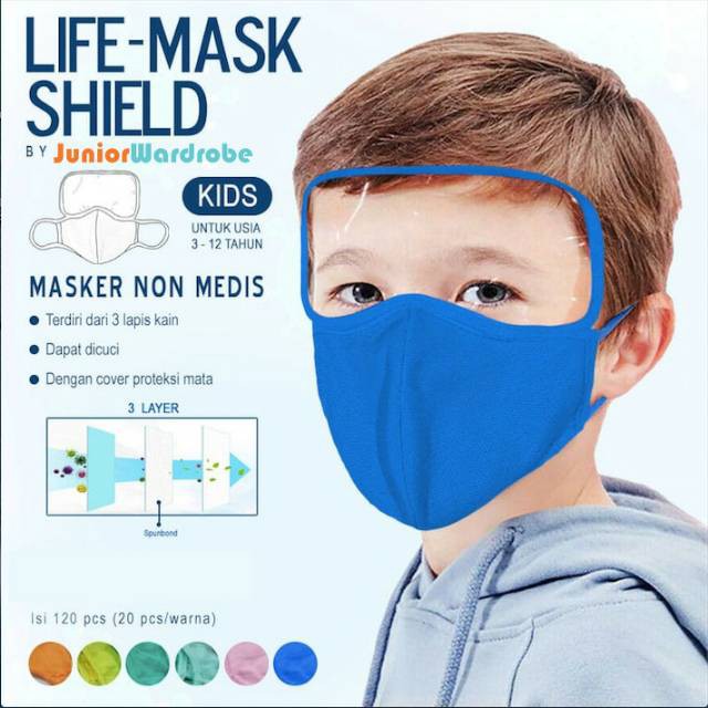 ♥BabyYank♥ ASLI JW MASKER NONMEDIS LIFE-MASK SHIELD ANAK ANTI BACTERIA 3 LAPIS