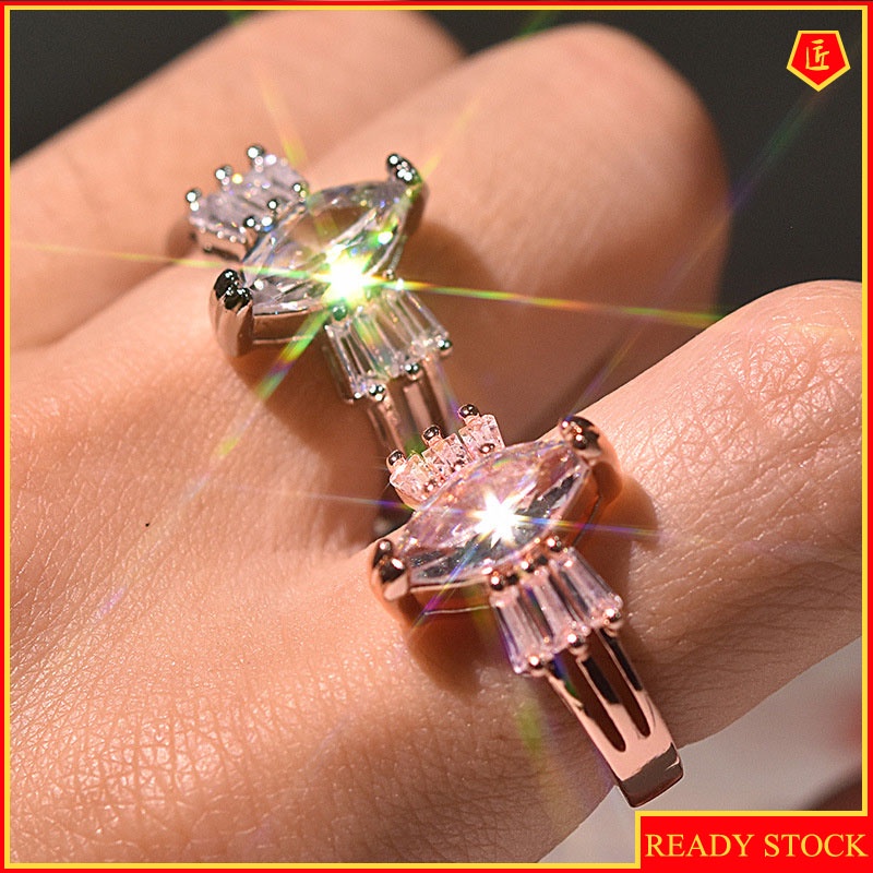 [Ready Stock]18K Rose Gold Diamond-Studded Ring Creative Personality