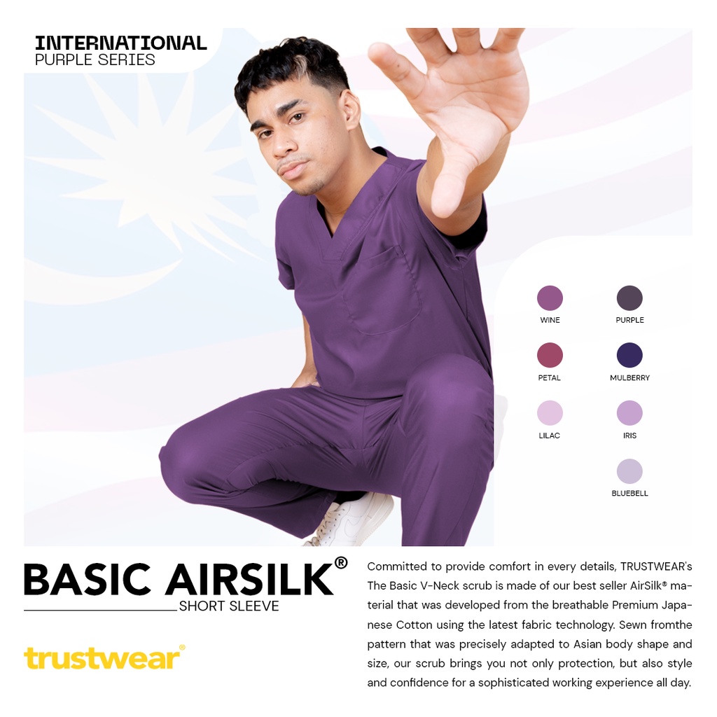 Doctor's Scrub/Set Baju Celana Jaga OKA OK Perawat/Dokter Lengan Pendek Purple Series [Export]