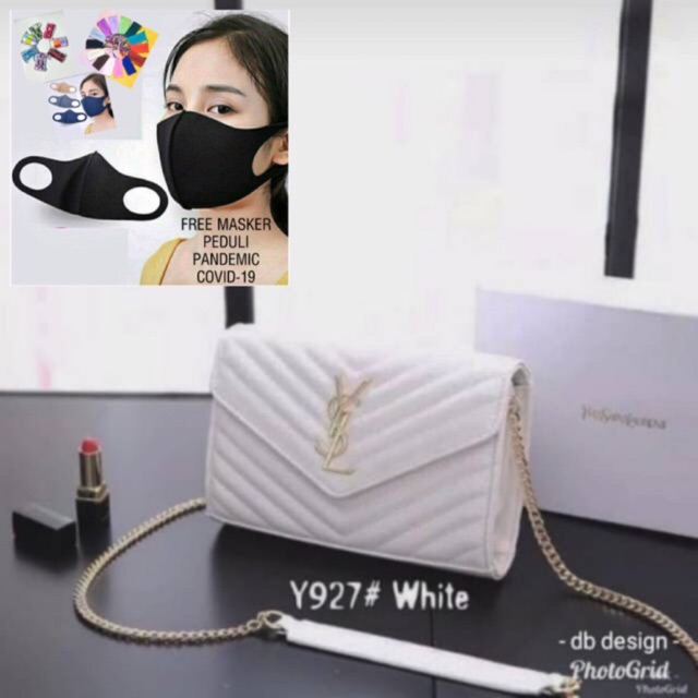 TAS SELEMPANG WANITA IMPORT KULIT HITAM  PREMIUM SLING BAG REMAJA KOREA BATAM TERMURAHPROMO HARI RAYA IDUL FITRI FREE MASKER - Tas Selempang Rante YeEsEl Simple Tas Pesta Just WHITE