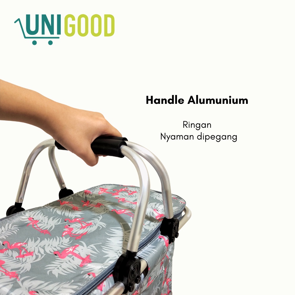 UNIGOOD - Foldable Camping Cooler Bag Waterproof Keranjang Piknik Lipat Tas Aluminium