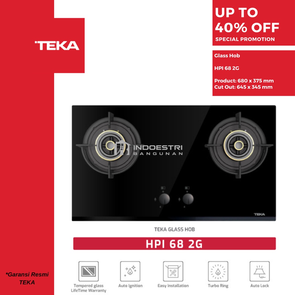 Kompor Tanam Teka 2 Tungku HPI 68 2G / Kompor Gas Tanam Teka HPI 68 2G / Teka Built In Hob (2 Tungku