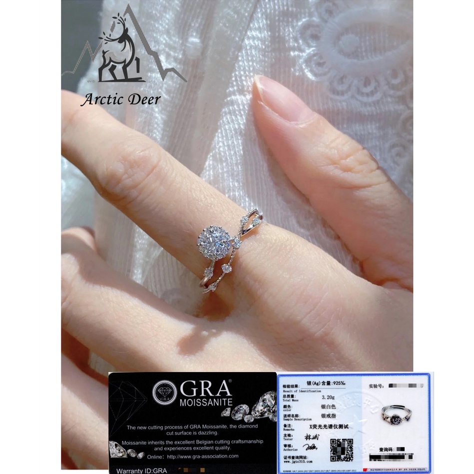 Cincin Wanita--Bright Galaxy cincin perak Moissanit asli , （Garansi 2 Tahun）sertifikat internasional Lengkap proposal  ring Original Arctic Deer