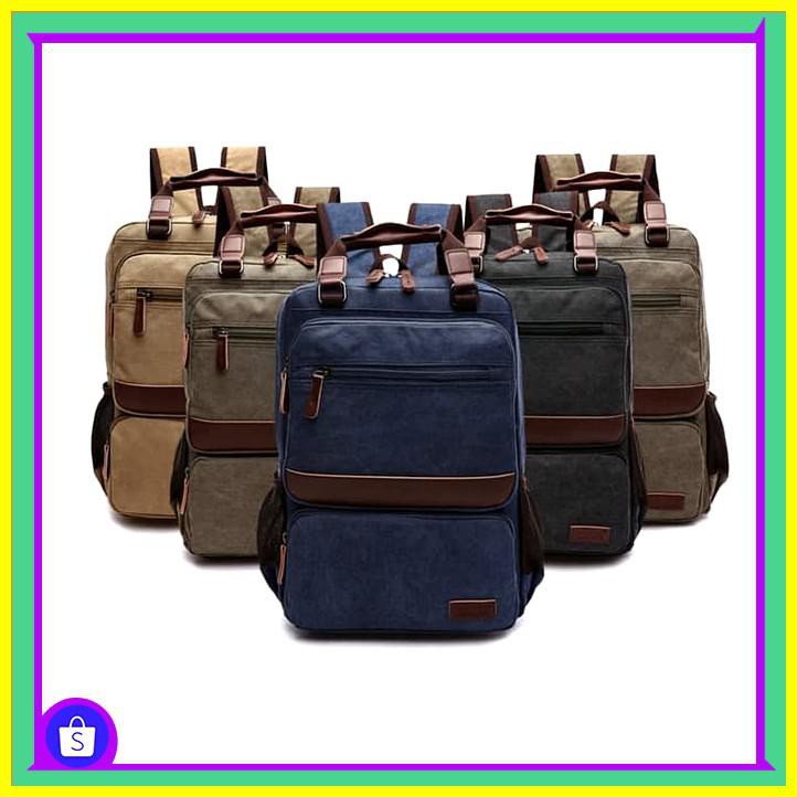Tas Ransel Pria banyak kantong-tas Wanita -Tas Kanvas Import-Tr000637 - Cokelat