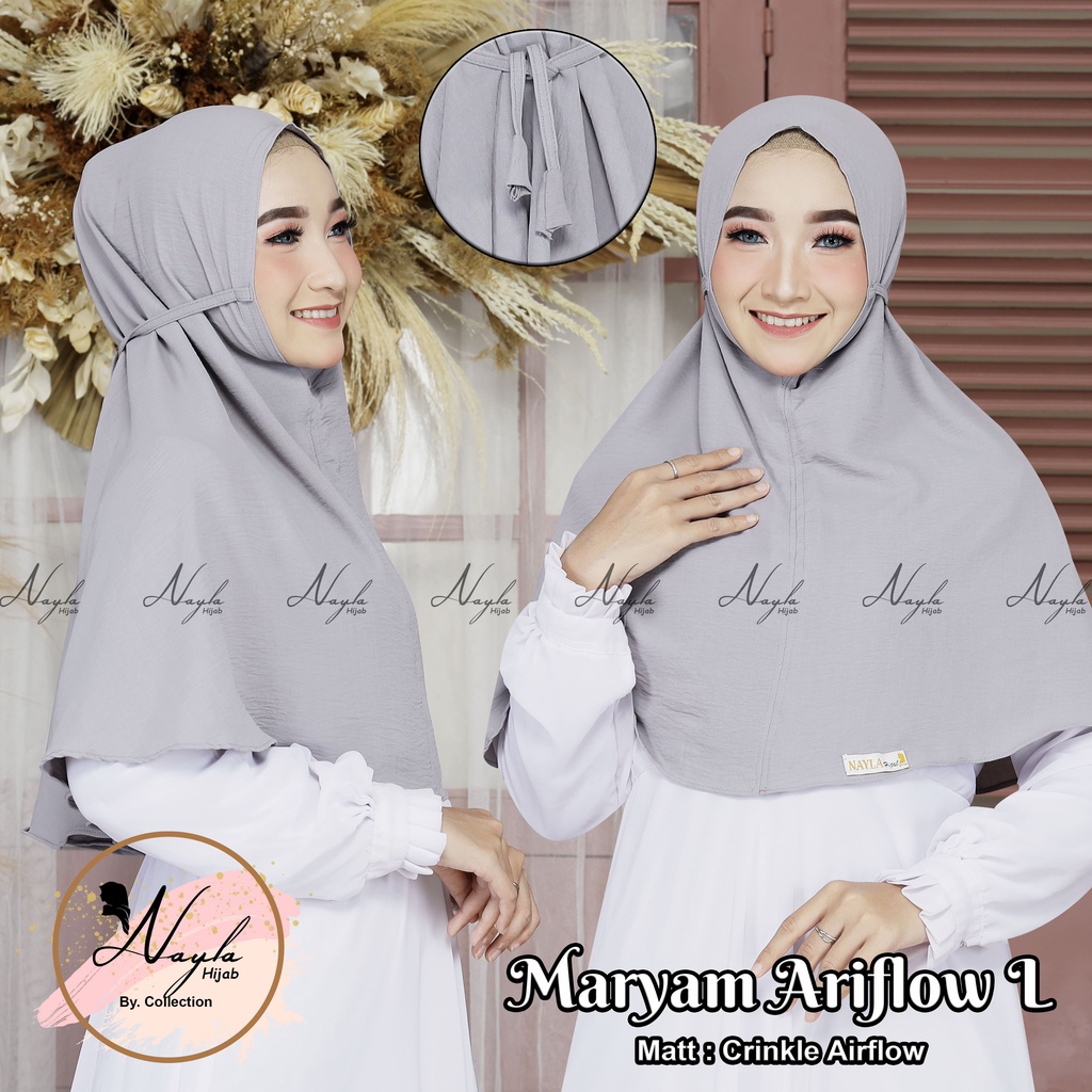 Jilbab Bergo Maryam Tali Crinkle Airflow Premium Size L,XL Kerudung Instan Tali Airflow Anti Kusut Nayla Hija'b