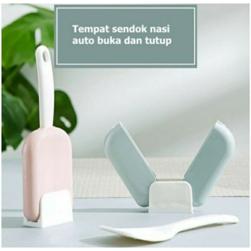Tempat Centong Nasi 2 in 1 Anti Lengket Buka Tutup Otomatis Kekinian Bagus Murah