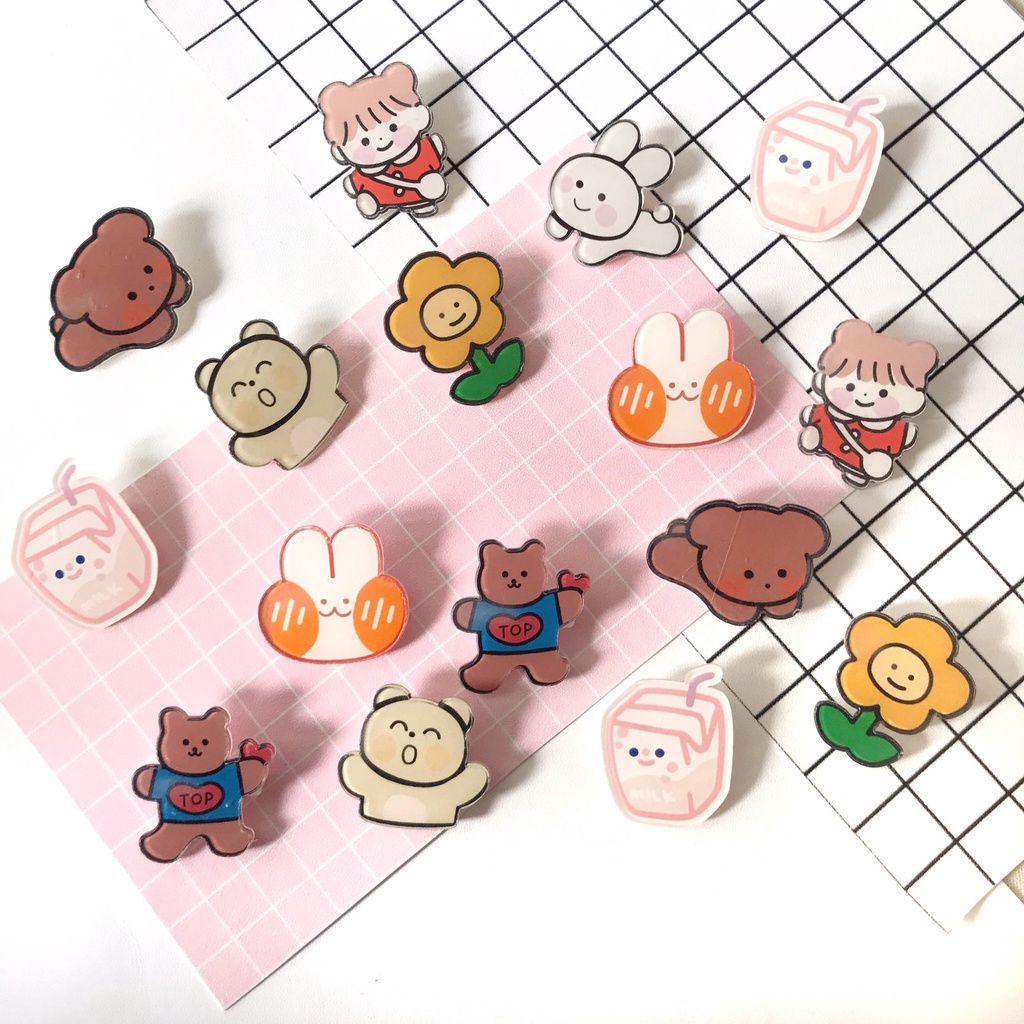 Mores Pin Akrilik (Set isi 3) Aksesoris Gift Random untuk Tas Cute Pin Brooch Pin Bros Acrylic Korea