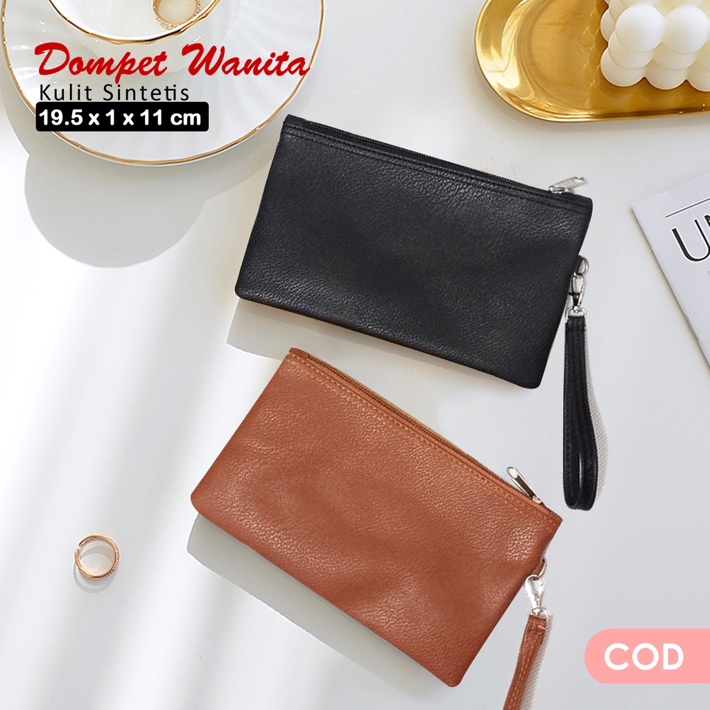 Dompet wanita polos kulit sintetis dompet uang kertas koin hp dompet simple wanita