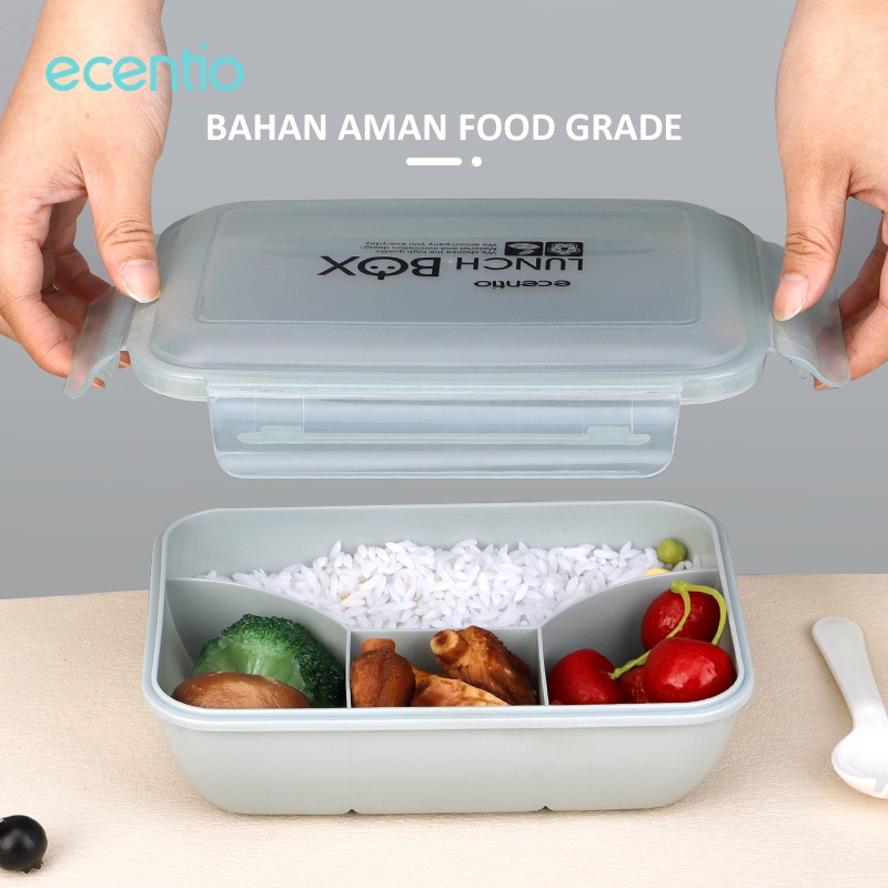 ecentio tempat makan set/ 1100ml 4 grid Kotak makan siang dengan botol air 500ml/tempat makan siang portabel anti bocor lunch box set