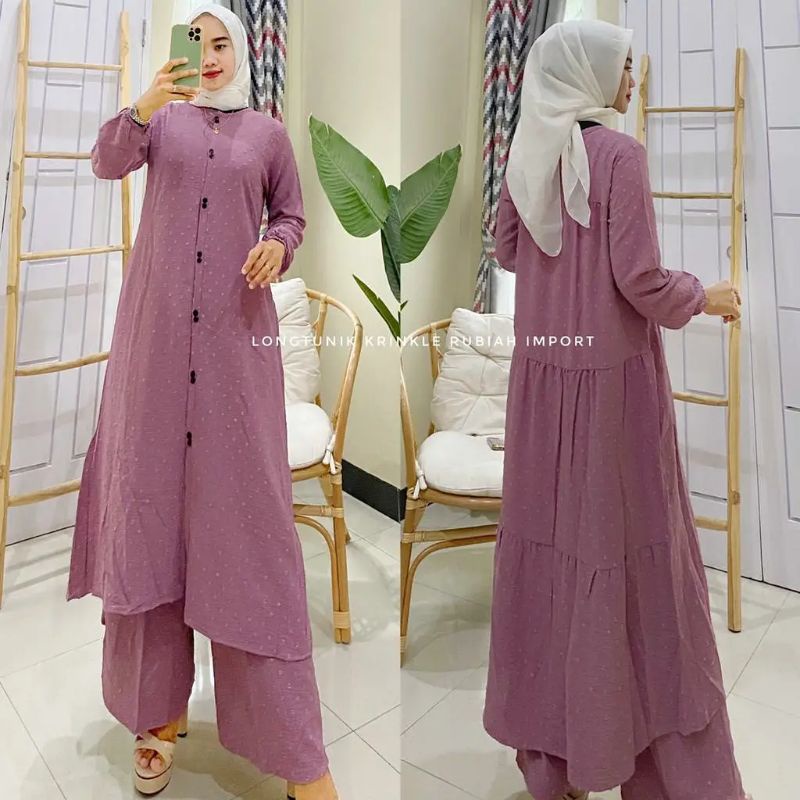 One set Long tunik  Krinkle rubiah dot Import