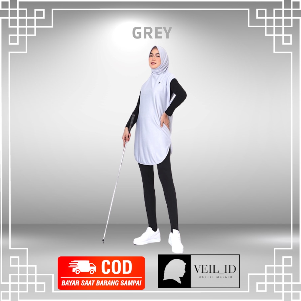 [Bisa COD] Hijab Sport + Rompi Long Vest Outer Instan Olahraga, Outfit Olahraga Fashionable Muslimah 2in1, Hijab Set Panjang Olahraga-6
