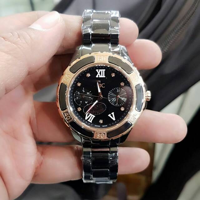 Jam Tangan Wanita Guess Collection Gc Keramik Black Rosegold Best Version Clone