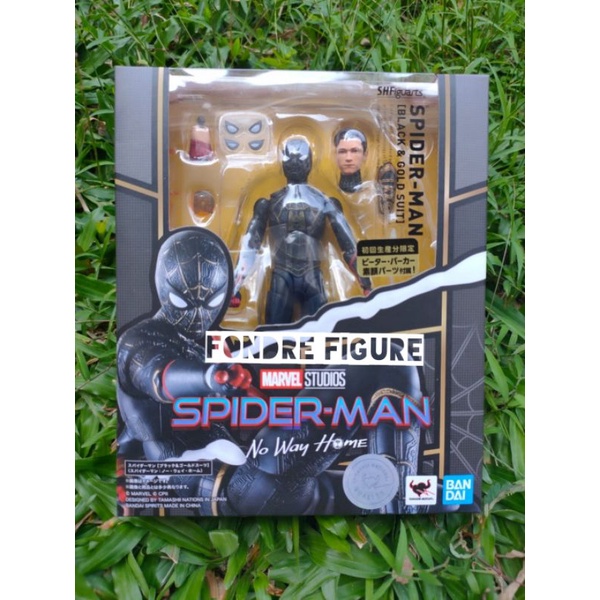 ORIGINAL SHF SPIDERMAN BLACK AND GOLD SUIT SH FIGUARTS SPIDER MAN NO WAY HOME WITH STAND BASE FIGURE
