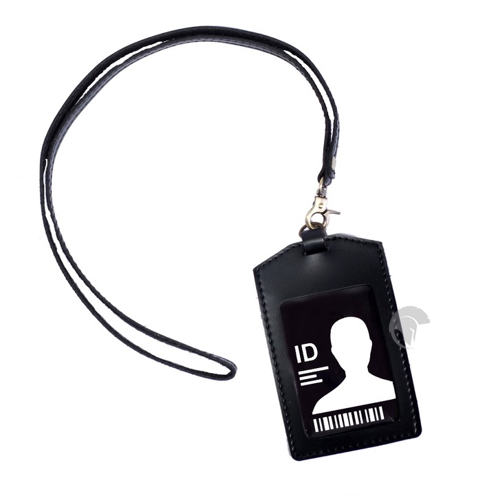 

Name Tag ID Card Holder Patuk Hitam Kalung ID Badge Leather Clip Gantungan Magnet Identitas