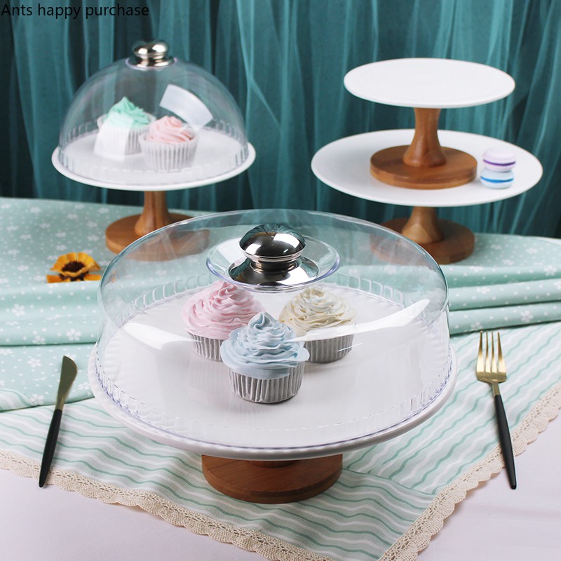 Plastic Transparent Cover Fruit Plate Afternoon Tea Cake Cover Wooden  Cover West Point Tray Cake