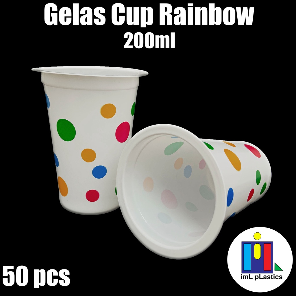 Gelas Plastik Bola Pelangi / Rainbow Cup 200 ml - isi 50 pcs