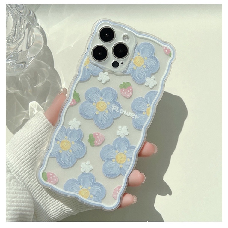 Blue Flower Softcase Case HP Lucu for iphone XS Max XR 11 Pro Max 12 Pro Max 13 Pro Max