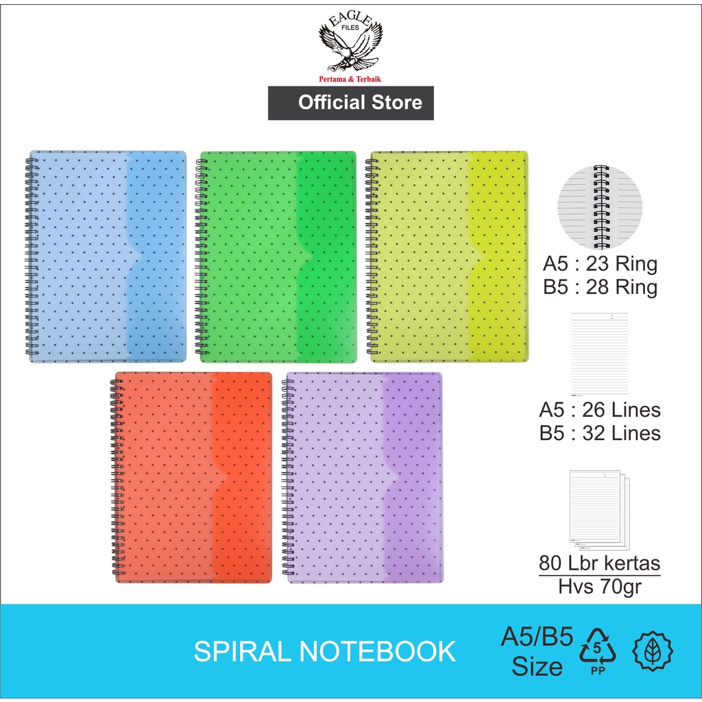 

EAGLE Spiral Notebook Motif POLKADOT / Buku Tulis Buku Catatan Diary Notebook Spiral A5/B5 80 Lembar