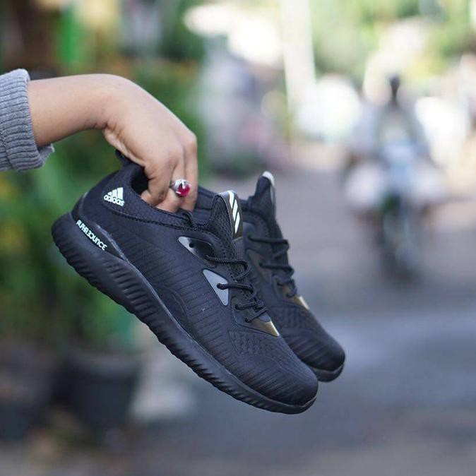 promo adidas alphabounce for man / pria running fitness olahraga full black terbaru